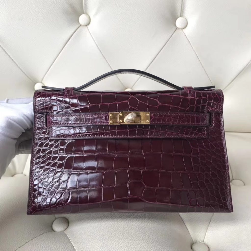 Luxury Hermes CK57 Bordeaux Red Shiny Crocodile Leather Minikelly22CM ...