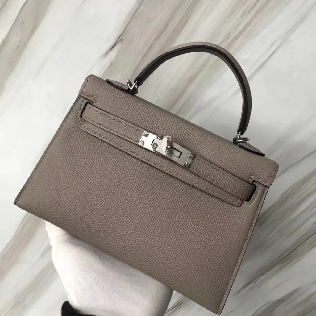 Popular Hermes Clutch Evening Bag M8 Gris Ashpite Epsom Calf Minikelly2 Mini Tote Bag19CM
