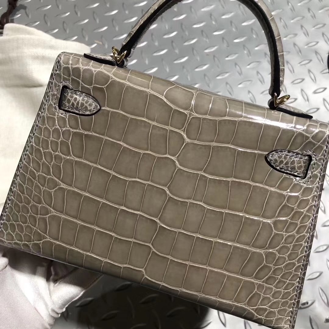 Stock Hermes Shiny Crocodile Minikelly-2 Clutch Bag in CK81 Gris T Gold ...