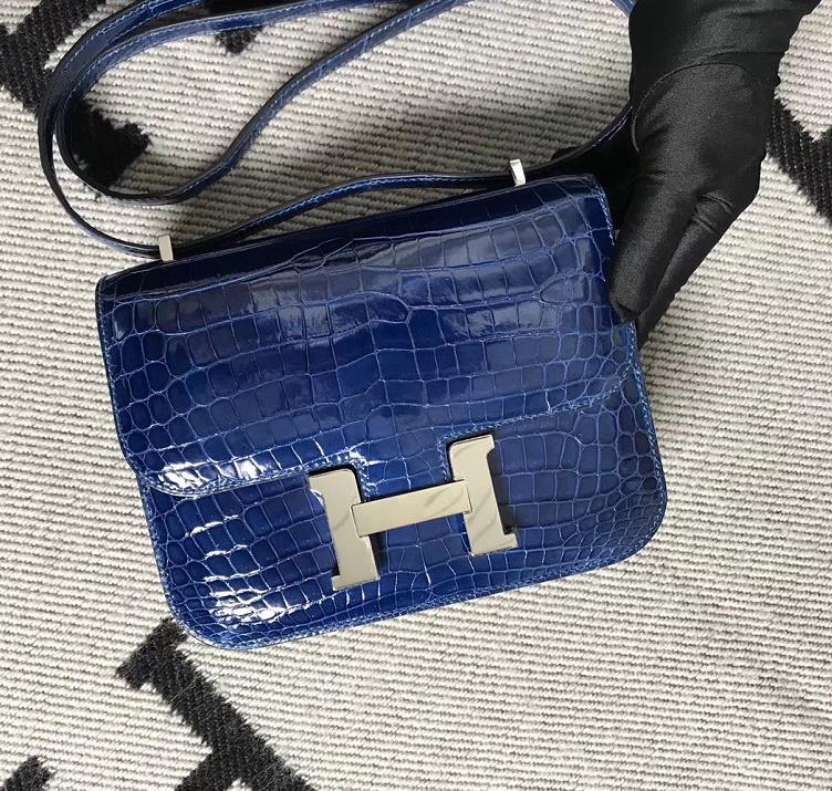 Stock Hermes CK73 Blue Sapphire Shiny Crocodile Constance Bag19CM Gold  Hardware - HEMA Leather Factory