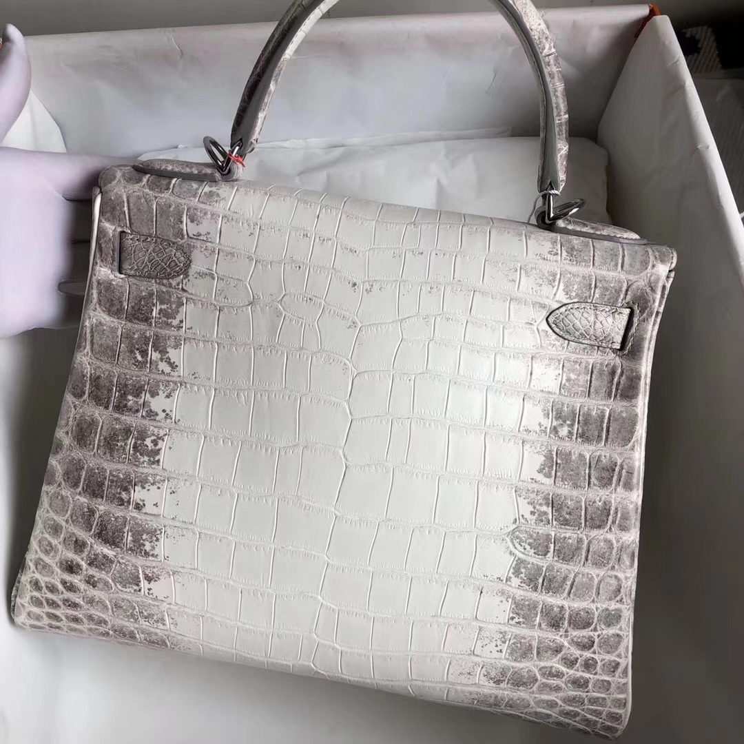 Stock Elegant Hermes Himalaya Crocodile Leather Kelly Bag28CM Silver ...