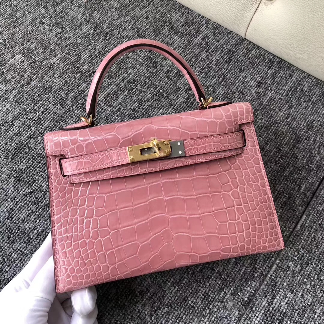 Discount Hermes Shiny Crocodile Minikelly-2 Evening Bag in Rose ...