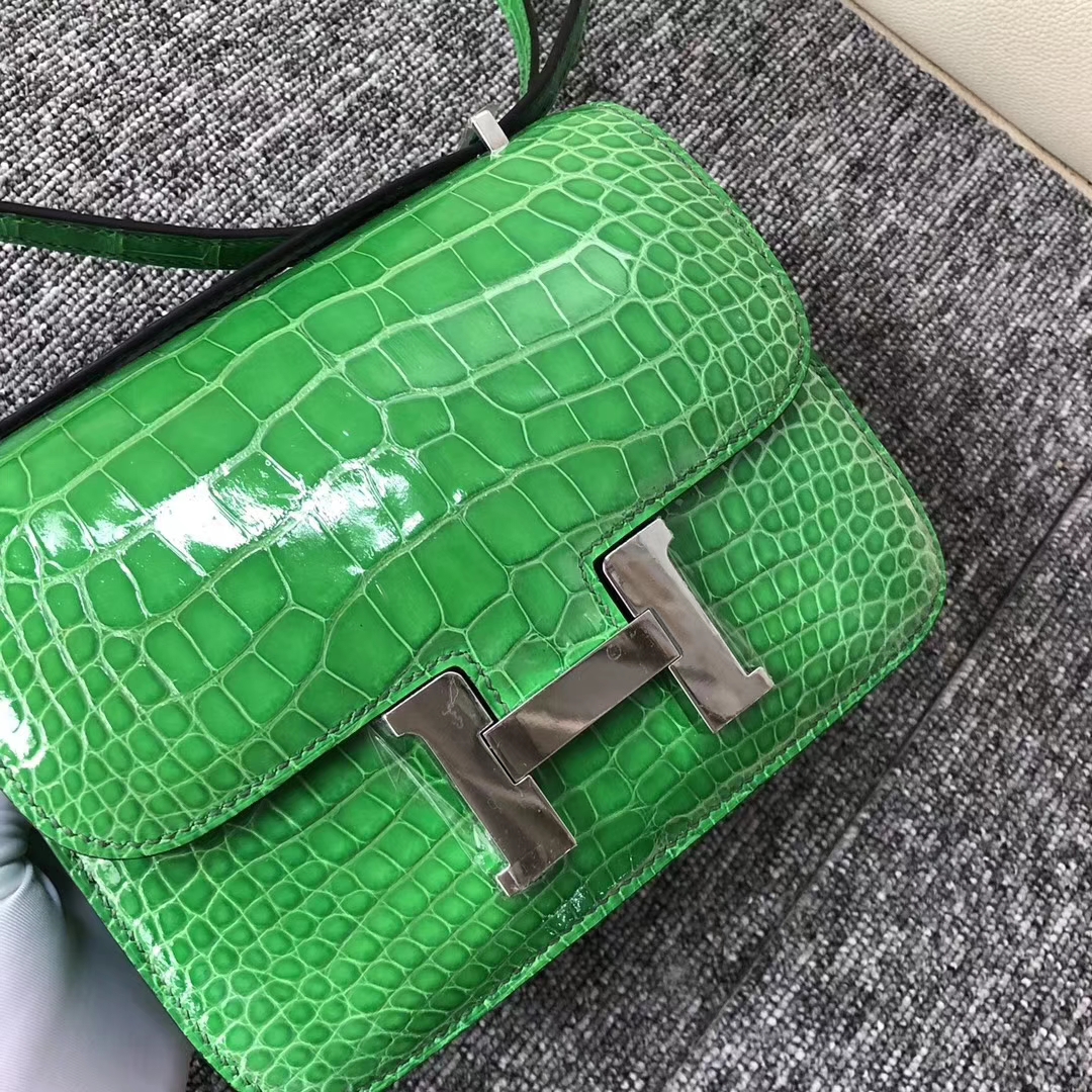 New Hermes Shiny Crocodile Constance18CM Shoulder Bag in 1T Vert Tipien ...