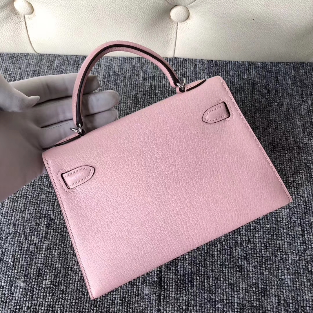 Stock Hermes 3Q New Pink Chevre Leather Minikelly-2 Clutch Bag Silver ...