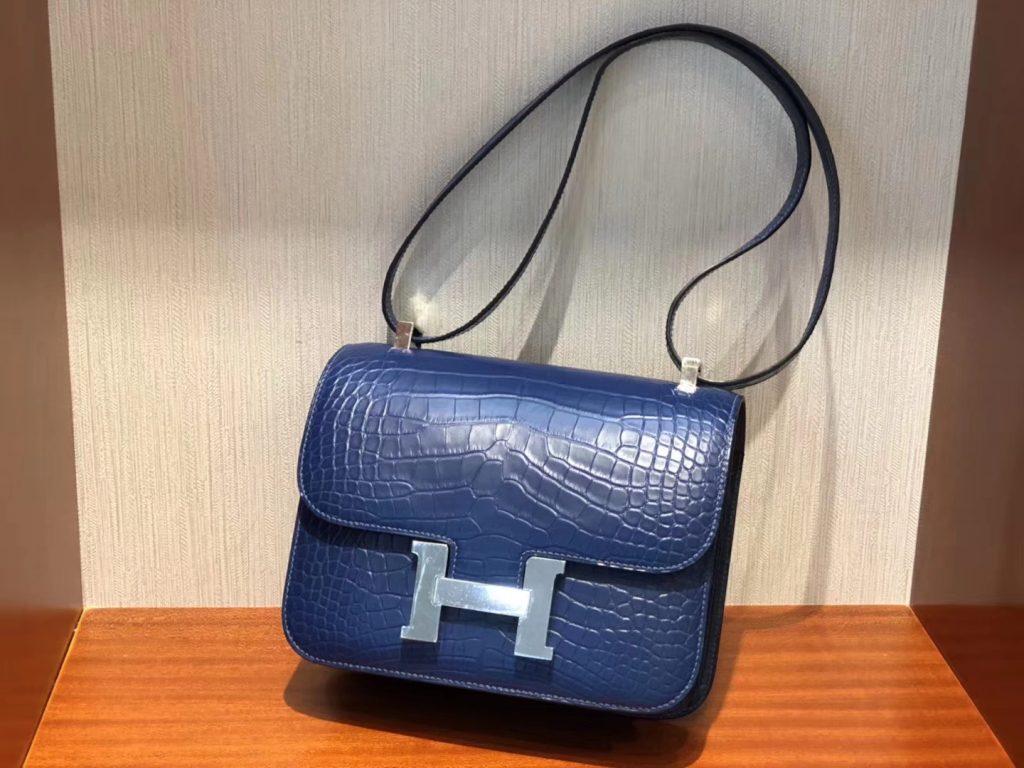 Customize Hermes Blue Brighton Matt Crocodile Constance23CM Shoulder