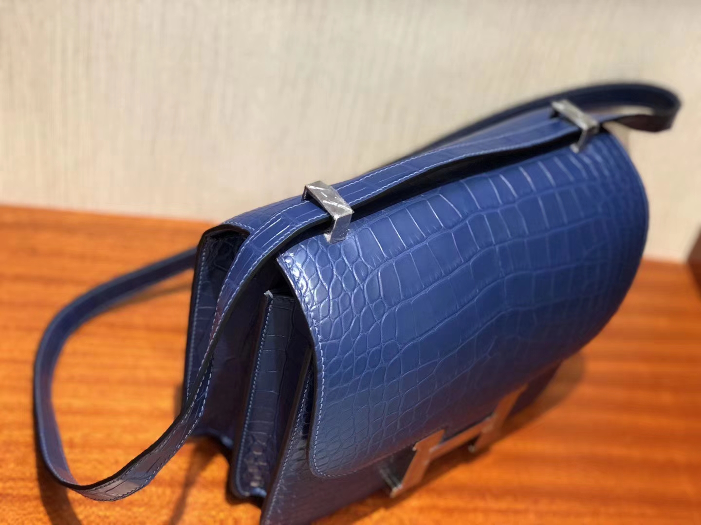 Customize Hermes Blue Brighton Matt Crocodile Constance23CM Shoulder