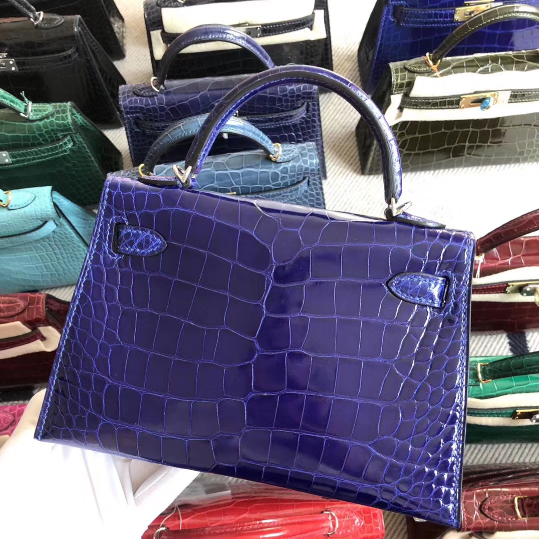 Stock Hermes 7T Blue Eletric Shiny Crocodile Minikelly-2 Clutch Bag ...