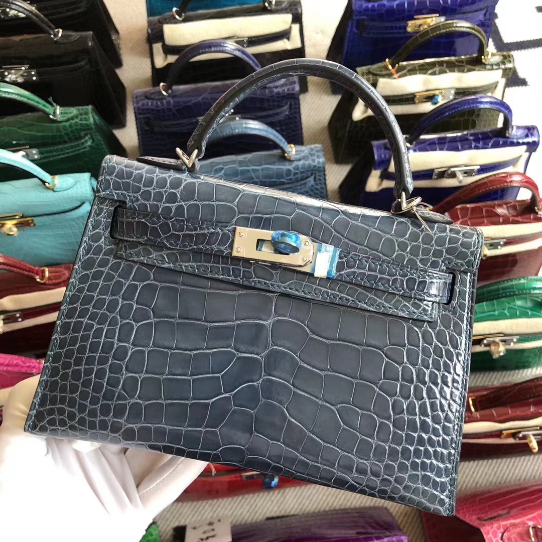 Stock Hermes Shiny Crocodile Minikelly-2 Evening Bag in 7N Blue Tempete ...