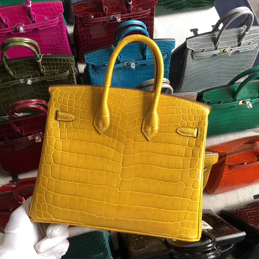 Stock Hermes Shiny Crocodile Birkin25cm Bag in 9D Ambre Yellow Gold ...