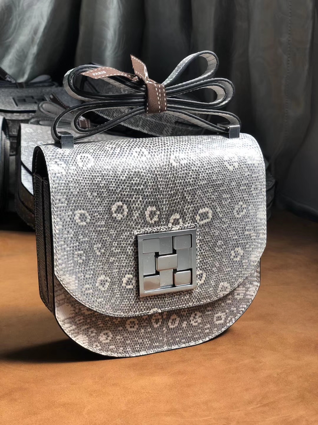 Fashion Hermes Original Color Lizard Mosaique Bag17CM Silver Hardware