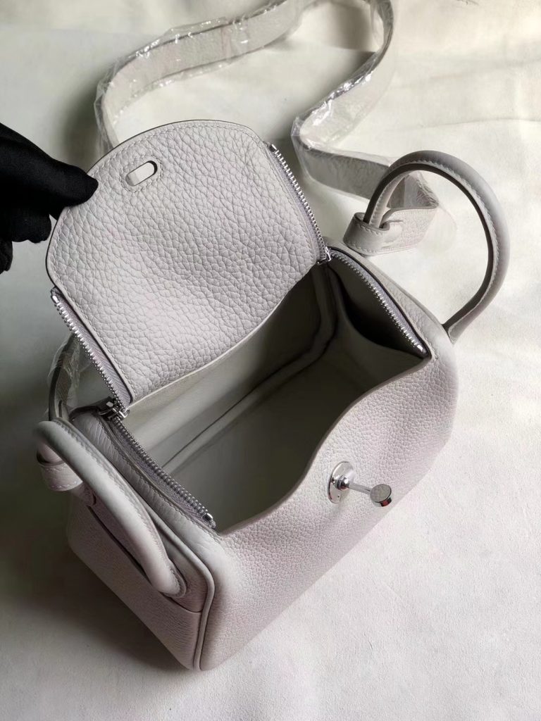 Fashion Hermes CK80 Gris Pearl TC Calf Mini Lindy Bag19cm Silver ...