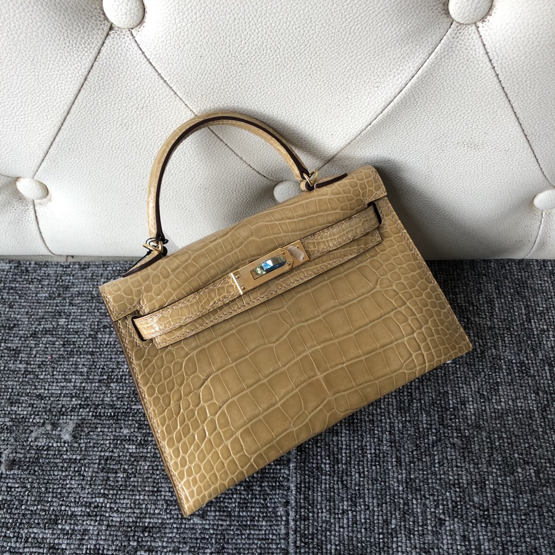 New Hermes Apricot Shiny Crocodile Minikelly-2 Evening Bag Gold ...