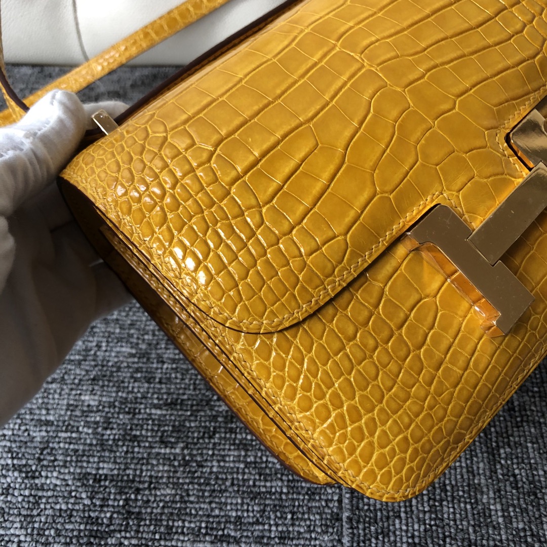 Hermès Constance Elan 25 Rouge de Coeur Shiny Alligator Gold Hardware