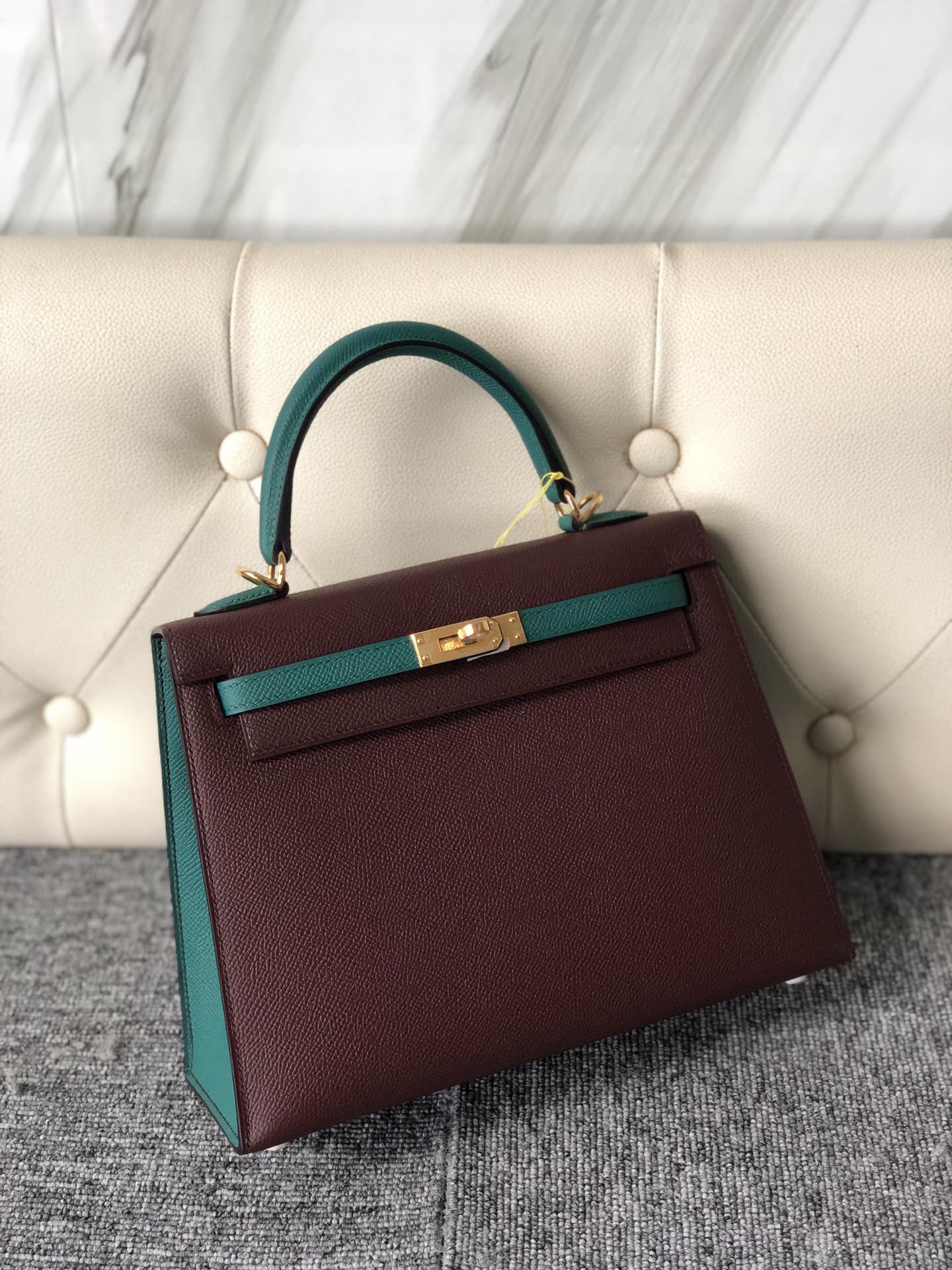 Hermes Kelly 25 Sellier HSS Gris Mouette And Magnolia Epsom